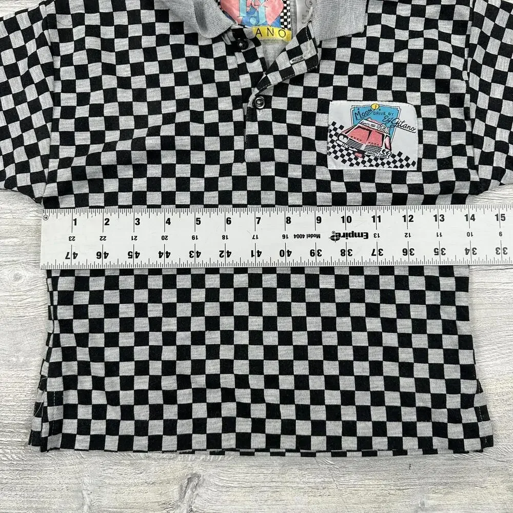 VTG EJ Gitano Polo Shirt Youth 5 Black Gray Checkerboard Moon Drive By Patch - Picture 4 of 6